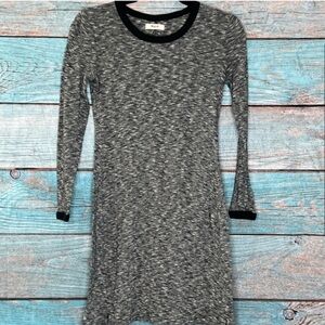 Madewell Sweater Dress XS Ribbed Long Sleeves Space Dyed Stretch Grey Black Trim
